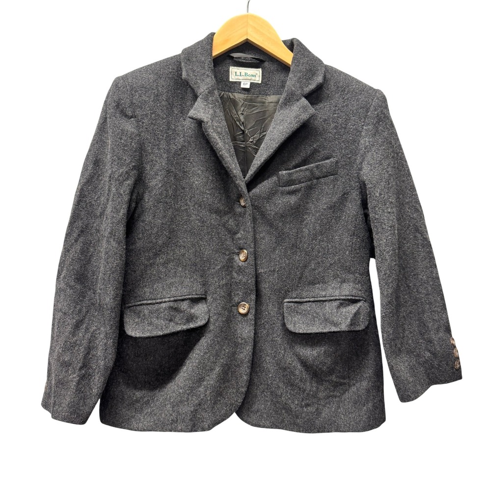 L.L. Bean Blazer Womens 6P Petite 6 Wool Cashmere Jacket Gray Vintage USA